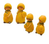 Lot de 4 figurines décoratives en forme de citron, figurines de fruits en forme de citron, figurines d'été, citrons, enfants citrons en céramique, jaune, taille d'une figurine : L/l/H 4 x 4 x 6 cm.