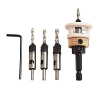 Lot de 4 forets coniques de 10,2 cm avec butée de profondeur réglable, tige hexagonale à pointe en carbure de tungstène de 6,35 mm pour le travail du bois