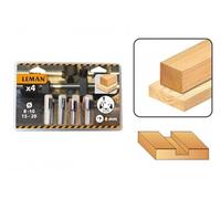 LEMAN Mèches bois pour défonceuse 428.700.04 - Lot de 4 droites carbure queue 8 mm