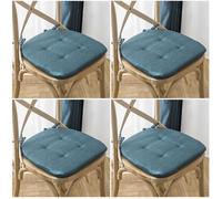 Lot de 4 galettes chaise quatre saisons, coton-lin, bleu, 39x40x32 cm, avec sangles