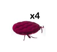 Lot de 4 galettes de chaise ronde en coton coloris rouge - Diamètre 40 cm --