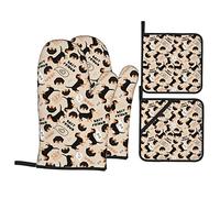 Lot de 4 gants de cuisine et maniques en coton doux matelassé pour teckel, pour la cuisine, la pâtisserie, le barbecue, cadeau