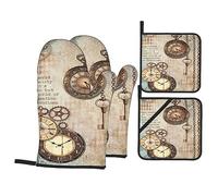Lot De 4 Gants De Four & Maniques Horloges et Engrenages rétro Steampunk