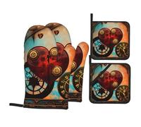 Lot De 4 Gants et Maniques Cœurs Steampunk Vintage Gants de Cuisine