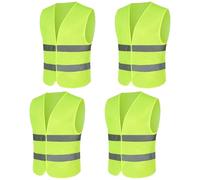 Lot de 4 Gilet Reflechissant | Gilet Fluo avec de Bandes Réfléchissantes | Gilet Haute Visibilité pour Voiture, Construction | Vert Fluorescent