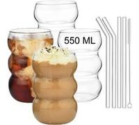 Lot de 4 Gobelets en Verre Créatif avec Pailles