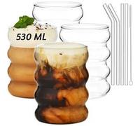 Lot de 4 Gobelets Ondulés en Verre avec Pailles 530 ml