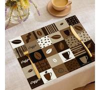 Lot de 4 Grains De Café Tasse Set De Table, 45x30cm Thème Café Rétro Sets De Table Rectangulaires, Lavables Doux Et Durables Set De Tables pour Décoration Cuisine Salle à Manger, Brun Foncé