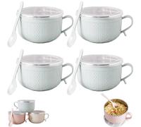 Lot de 4 grandes tasses à soupe avec poignées, parfaites pour les soupes, les ragoûts, les nouilles et le café, durables et résistantes à la chaleur, idéales pour la maison, le bureau (bleu, 4 pièces)
