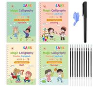 Lot de 4 grands cahiers d'entraînement à rainures magiques | Lot de 10 cahiers d'exercices d'écriture réutilisables rainurés pour enfants de 4 à 8 ans, calligraphie préscolaire