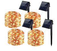 [Lot de 4] Guirlande Lumineuse Exterieur Solaire, 4x12M 100 LED Noël Guirlande Solaire Fil de Cuivre Étanche 8 Modes Guirlande Guinguette Solaire pour Jardin Terrasse Arbre Mariage Fête, Blanc Chaud