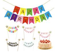 Lot De 4 Guirlandes De Fanions Happy Birthday Décoration De Gâteau Anniversaire Avec Bannière Multicolore pour Gâteaux Cupcakes Et Fêtes