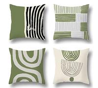 Lot de 4 Housse de Coussin 40 x 40 cm Housse Coussin Ligne Vert Olive Housse Coussin Canapé en Lin Housses Coussin Decoratif Canape Double Face Taie Oreiller pour Canapé, Maison, Chambre Décoration D7