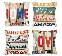 Lot de 4 Housse de Coussin 45 x 45 cm Rétro Grain de Bois Taie d'oreiller Coton Lin Housse Coussin Carré Love Home Décoratif Taie Oreiller pour Canapé Lits Chaises Voiture Salon Maison Bar Café