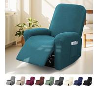 Lot de 4 Housse de Fauteuil Relax, 1-Place Housse Canapé Relax | Jacquard à Rayures Housse Extensible pour Fauteuil TV et Fauteuil Relaxation, Avec Poches et Fond élastique, Antidérapante