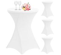 Lot de 4 Housse de Table Ronde Extensible, Nappes à Coins carrés en Spandex 80-110 cm Housse Mange Debout pour Mariage Restaurant Table de Brasserie Haute de Bistrot Jardin Restaurent Bar(blanc)