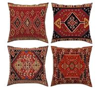 Lot de 4 Housses de Coussin 45x45 cm Housse de Coussin rouge fleur Coussin Decoratif Coussin Canape en Lin avec Fermeture à Glissière Invisible pour Salon Chambre Jardin Voiture Maison Deco Automne