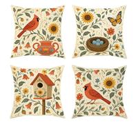 Lot de 4 housses de coussin décoratives avec fermeture éclair dissimulée pour salon, lit, bureau, canapé, chaise, motif cardinal (55,9 x 55,9 cm, rouge)