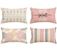 Lot de 4 housses de coussin géométriques, 30 x 50 cm, rose, décoration pour le salon, d'extérieur