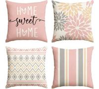 Lot de 4 housses de coussin géométriques, 40 x 40 cm, rose, légères, salon, décoration d'extérieur
