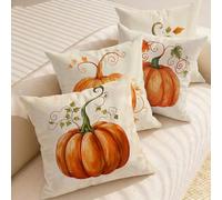 Lot de 4 Housses de Coussins 30x30 cm Simple, Housse Coussin Decoratif en Peluche Courte, Carré Coussin Exterieur Impermeable, Coussins Canapé pour Lit Chambre Salon Maison Deco Citrouille L-G435