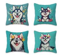 Lot de 4 Housses de Coussins 30x30 cm Simple, Housse Coussin Decoratif en Peluche Courte, Carré Coussin Exterieur Impermeable, Coussins Canapé pour Lit Chambre Salon Maison Deco Chien L-G413