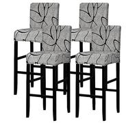 Lot de 4 Housses de siège de chaise de bar imprimé Couverture de tabouret de bar avec dossier extensible de salle à manger cuisine