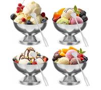 Lot de 4 Inox Coupe à Glace - 200ml Bol à Crème Glacée Coupelle Dessert avec fourchette en Acier Inoxydable Coupe à Crème de Yaourt Bols à Dessert Verre à Champagne pour Pouding aux Fruits Bonbons