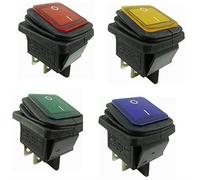 Lot de 4 interrupteurs à bascule étanches IP67 2 broches (4 broches) marche/arrêt 250 V 16 A, 1 par couleur - rouge, jaune, vert, bleu
