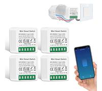 Lot de 4 interrupteurs intelligents WiFi CNBINGO - Mini module de disjoncteur - Compatible avec Alexa Echo, Google Assistant, s'adapte derrière les interrupteurs muraux à bascule, prend en charge 1 ou