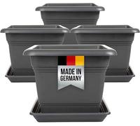 Lot de 4 jardinières XXL de 48 cm, couleur anthracite. Grandes jardinières en plastique pour l'extérieur, résistantes aux UV et au gel. Fabriquées en Allemagne. Incluent des soucoupes de drainage
