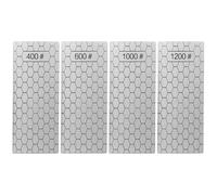 Lot de 4 lames de meulage diamant en nid d'abeille grain 400, 600, 1000, 1200, design rectangulaire stable pour aiguiser les couteaux, marques de grain claires, convient pour les couteaux de cuisine