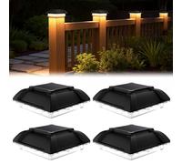 Lot De 4 Lampes Solaires Capuchons, Chapeau De Poteau Solaire, Lampes Solaires Pour Poteaux, Blanc Chaud, Étanches Ip65, Pour Poteaux En Bois De 3,5x3,5 4x4 Pouces Pour Terrasse, Plateforme, Noir