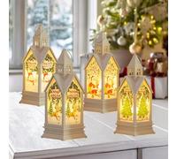 Lot de 4 lanternes décoratives de Noël - 17,5 cm - Lanternes de Noël éclairées avec lumière LED blanc chaud - Lanternes suspendues - Fonctionne avec piles - Décoration de Noël (beige)