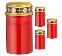 Lot de 4 Lanternes Funéraires à LED à Piles - Rouge - Plastique - Cimetière de Deuil - 7 x 11 cm