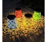 Lot de 4 lanternes solaires d'extérieur étanches à suspendre - Cadeau pour femme - Petites lanternes LED décoratives en métal pour cour, terrasse, pelouse, table, allée, paysage, décoration de jardin