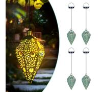 Lot de 4 lanternes solaires suspendues, forme olive, LED, indice de protection IP65, lumière blanc chaud