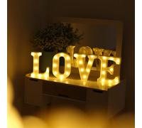 Lot de 4 lettres romantiques néon LED Love - Pour chambre à coucher, mariage, Saint-Valentin, fête, demande en mariage - Décoration murale et fenêtre - Blanc chaud - Fonctionne avec piles