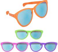 Lot de 4 lunettes de fête Relaxdays, lunettes géantes pour les fêtes, le carnaval et les festivals, en plastique, verres bleus, multicolores