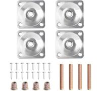 Lot de 4 M8 Plaques de Montage de Pied avec Boulons et Vis, Plaques de Fixation pour Pieds de Meubles, Argent Supports de Montage