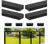 Lot de 4 mains courantes en acier inoxydable de 198 cm, mains courantes rectangulaires pour escaliers extérieurs/intérieurs avec embouts, revêtement noir mat, rails métalliques réglables pour kit de g
