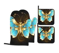 Lot De 4 Maniques de Cuisine Papillon mécanique Steampunk aux Ailes dorées