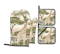 Lot de 4 maniques et maniques en forme de girafes avec maniques - Antidérapants - Haute résistance à la chaleur - 500 degrés - Pour barbecue, grill, pâtisserie, cuisine, four, micro-ondes