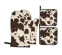 Lot de 4 maniques et maniques en fourrure de vache avec doublure pour la cuisine, la cuisson, le barbecue