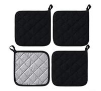 Lot de 4 maniques résistants à la chaleur, épais et antidérapants pour plats chauds, dessous de plat en coton et silicone, tapis de protection de comptoir, passent au lave-vaisselle (4 pièces, noir)