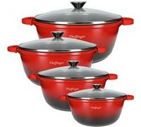 Lot de 4 Marmites avec Revêtement Antiadhésif à Effet Marbre et Antibactérien Cheffinger Rouge / Noir Rouge / Noir G