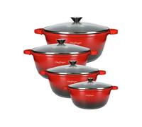 Marmites - CHEFFINGER - Lot de 4 - Antiadhésif Marbre - Poignées Silicone - Couvercle Transparent