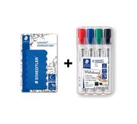 Lot De 4 Marqueurs Biseauté Lumocolor Pour Tableau Blanc + 1 Brosse Magnétique Staedtler