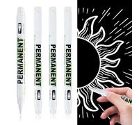 Lot de 4 Marqueurs Blancs, Feutre Blanc Acrylique Permanents, Stylo Waterproof Indelebile pour Bois, Pierre, Plastique, Cuir, Métal, Céramique, Idéal pour DIY, Art et Décoration, 1mm Pointe Extra Fine