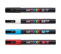 Lot De 4 Marqueurs Posca Pc-3m Noir - Blanc - Bleu - Rouge Pointe Fine Conique